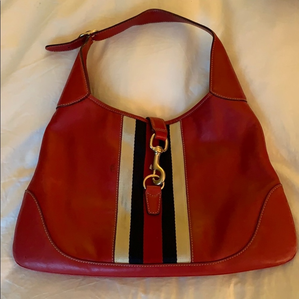 Gucci red leather hobo bag